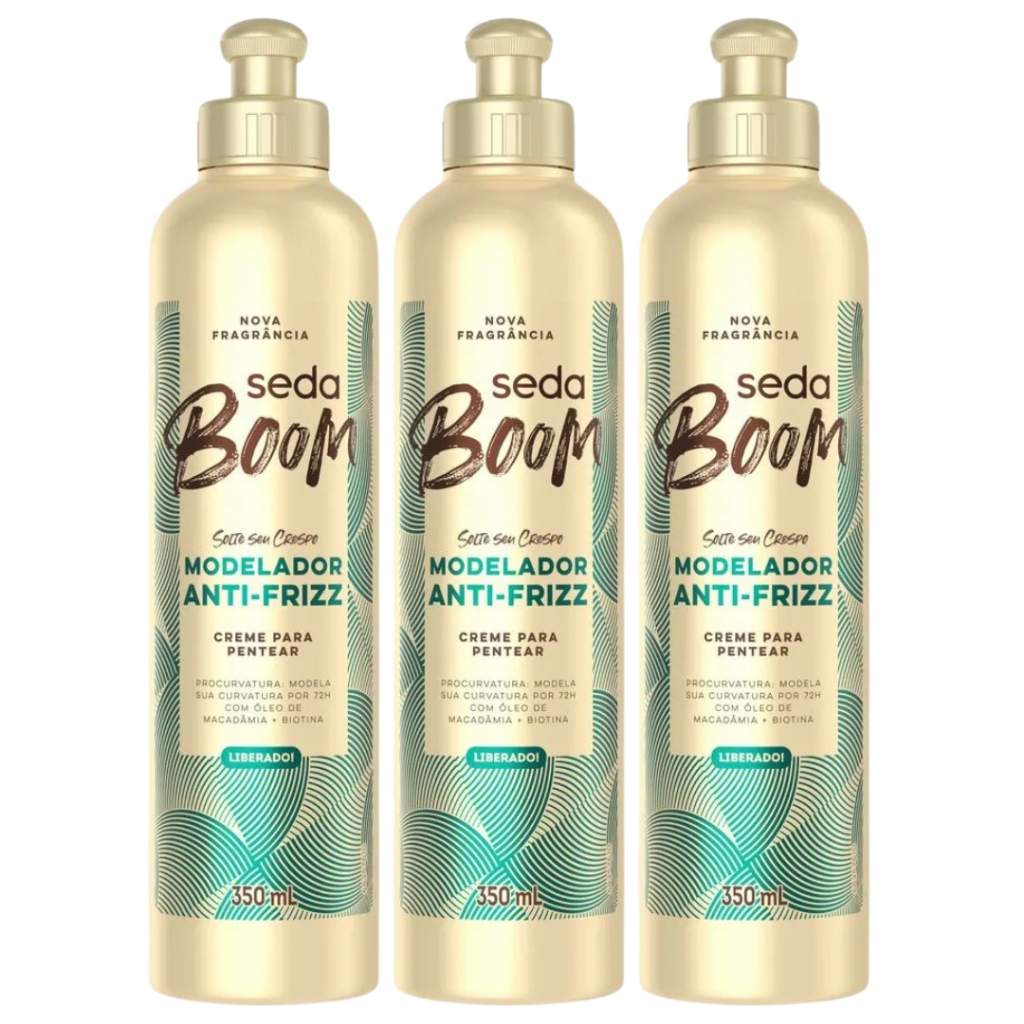 Kit c/3 Creme Pentear Seda Boom Modelador Anti-Frizz 350ml - Envio Rápido