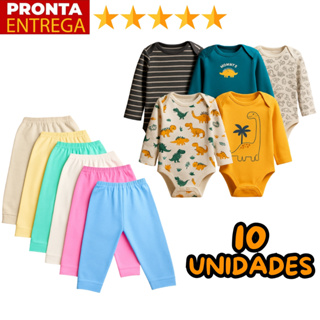 Kit 10 Peças Roupinha de Bebê Body Manga Longa Estampado e Mijão Infantil em Oferta na Shopee