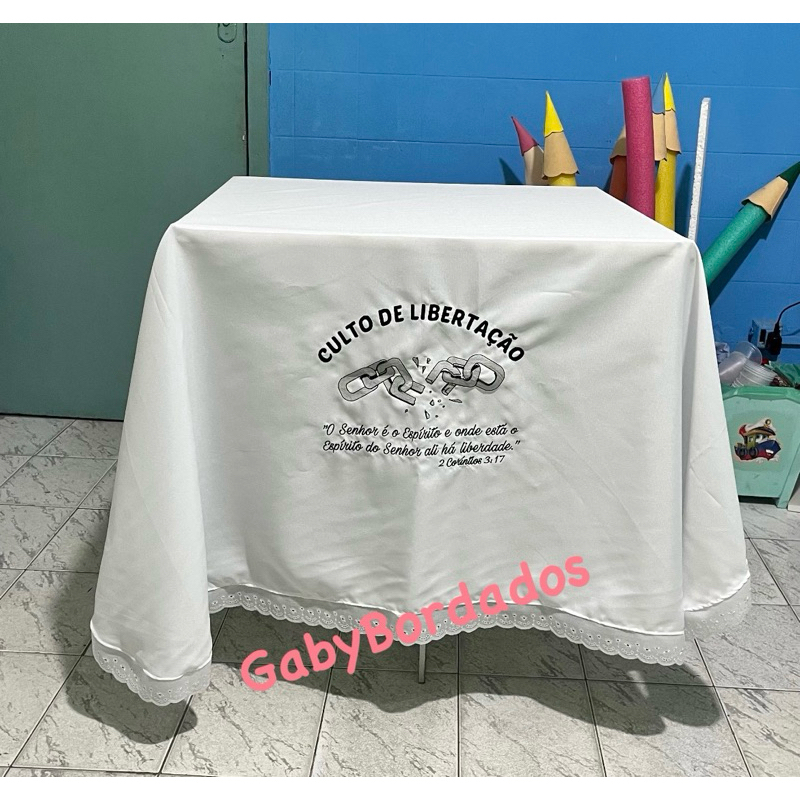 Toalha de Mesa Bordada Culto de Libertação em Oferta na Shopee