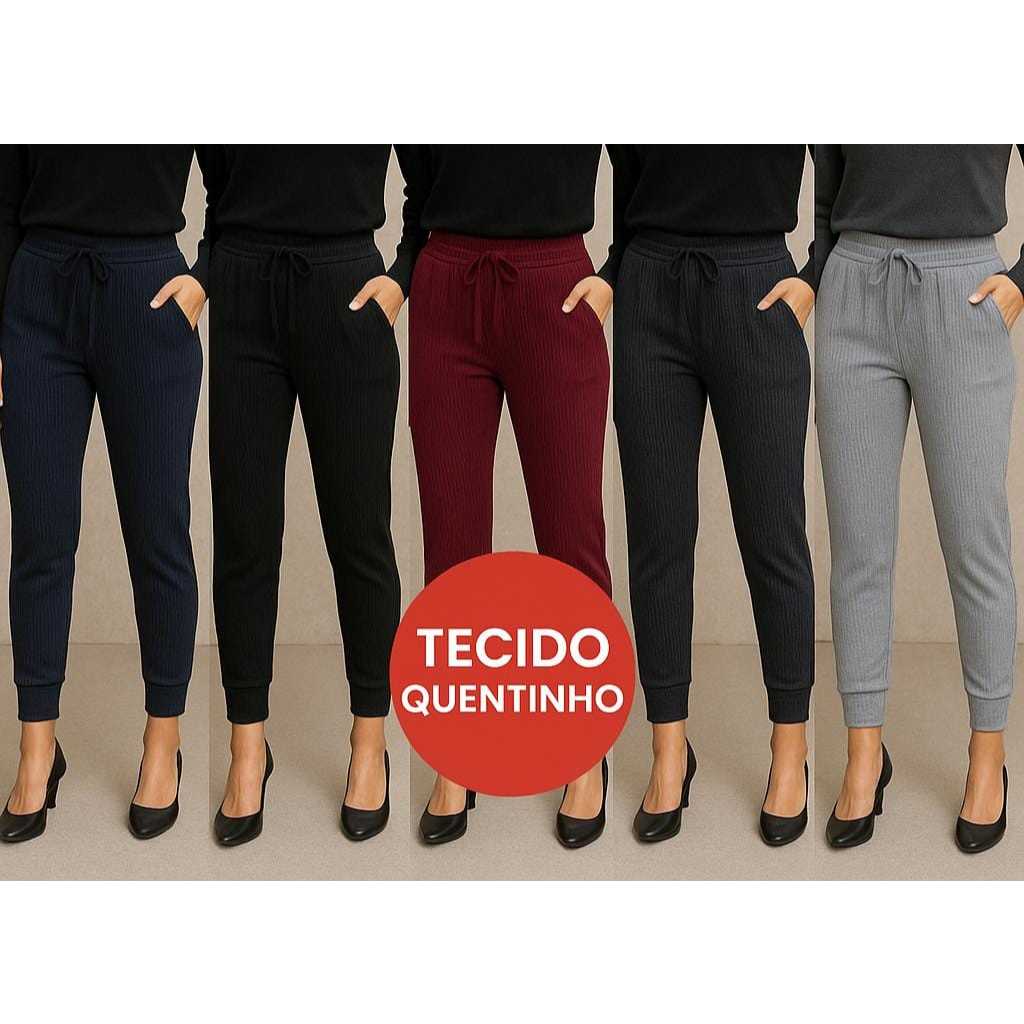 Kit 5 Calça Feminina Básica Ribana Canelada Estilo Moletom Veste do 36 ao 42 Cores Sortida...