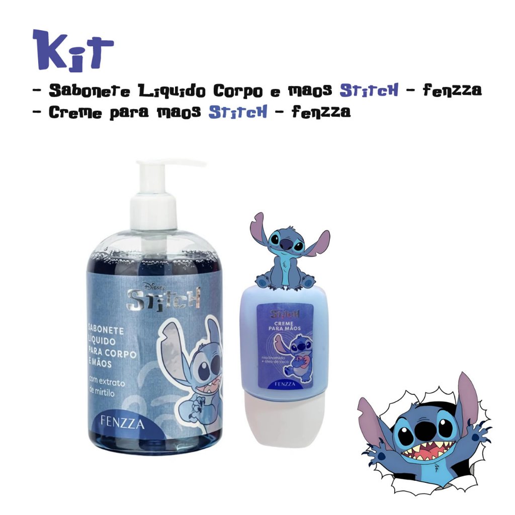 Kit Sabonete e Hidratante para Corpo e Mãos STITCH Fenzza – Pronta Entrega