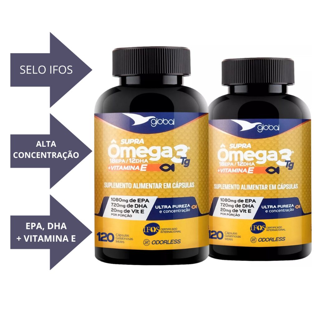 Kit 2x Omega 3 Original (Selo IFOS) + Vitamina E Concentrado 1080 Mg de EPA 720 Mg DHA + 20 Mg Vit. E - 120 Cáps em Oferta na Shopee