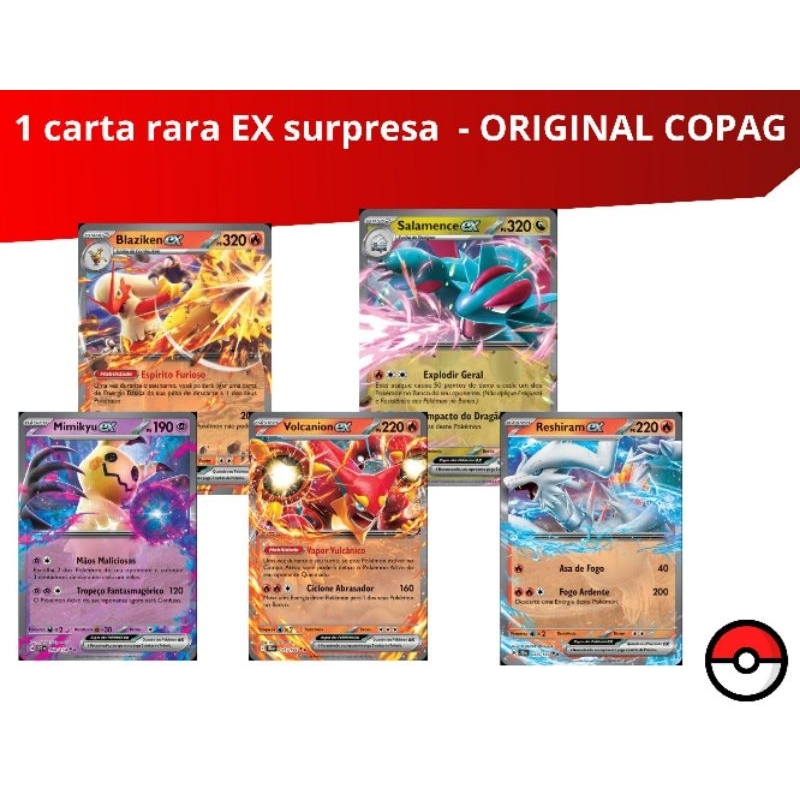 Carta Pokémon - 1 Rara EX + 1 Brilhante (foil) - Surpresa