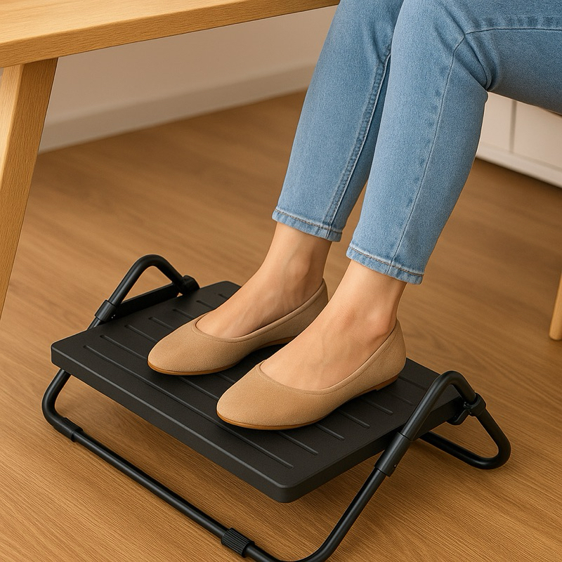 Apoio de Pés Ergonômico Multivisão Ajustável, Base em MDF, Norma NR17