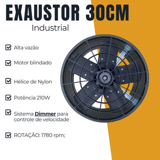 Exaustor Ventilador industrial 30cm Com Dimmer Controle De Velocidade