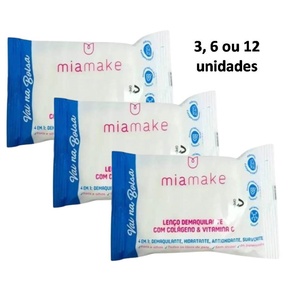 Kit 12 e 6 Unid Lenço Demaquilante com Colágeno e Vitamina C Vai na Bolsa Mia Make em Oferta na Shopee
