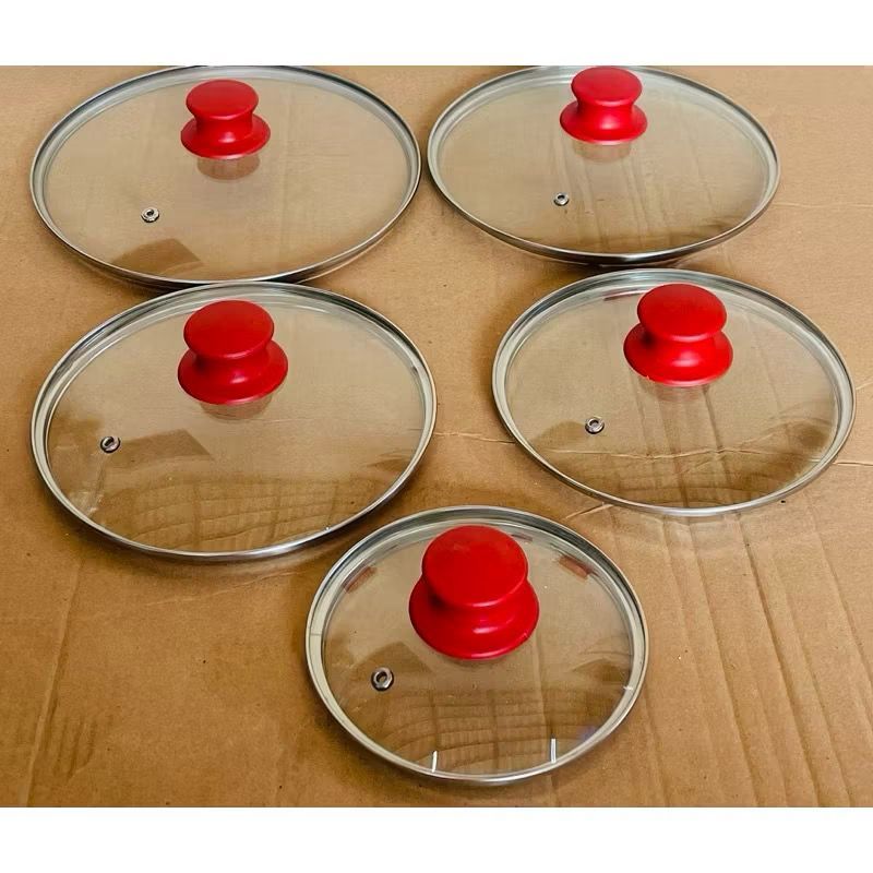 Tampa de Vidro Temperado para Panelas e Frigideiras 16 18 20 22 24 26 28 cm-Pomel Vermelho*Escolha o Tamanho*Em Promoção