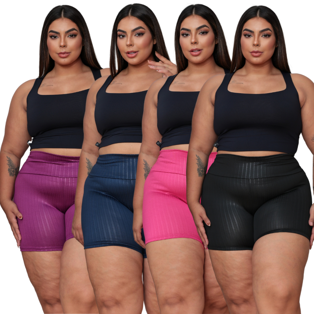 Kit 4 Short Shortinho Feminino 3D Plus Size Leg Suplex Feminina Academia Levanta Bumbum