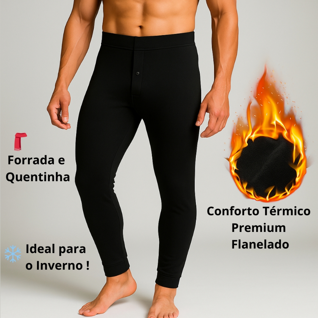 Calça Termica Masculina Meia Calça Segunda Pele Flanelada Forrada Motoqueiro Ciclista Legging Preto