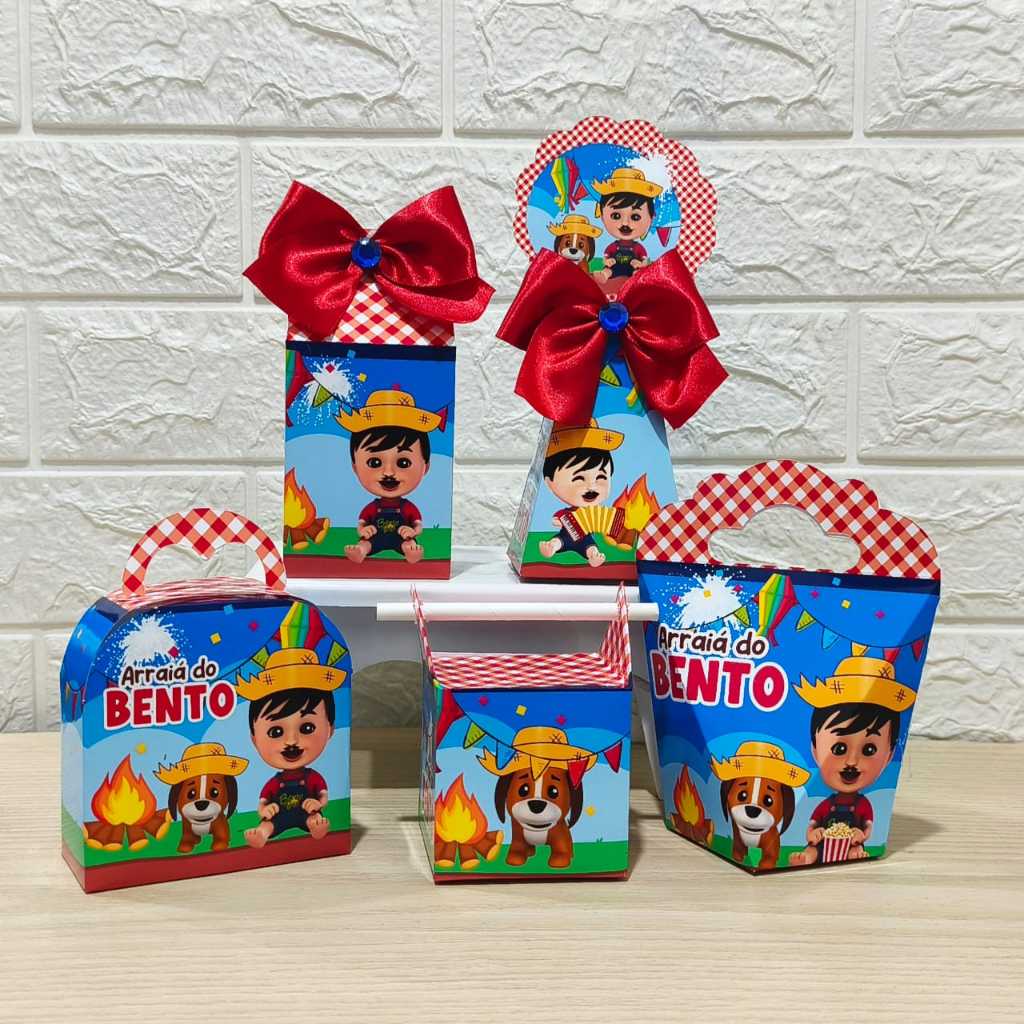 Kit Personalizados caixinhas ARRAIA DO BENTO E TOTO Lembrancinhas aniversário-Festa PEGUE E MONTE