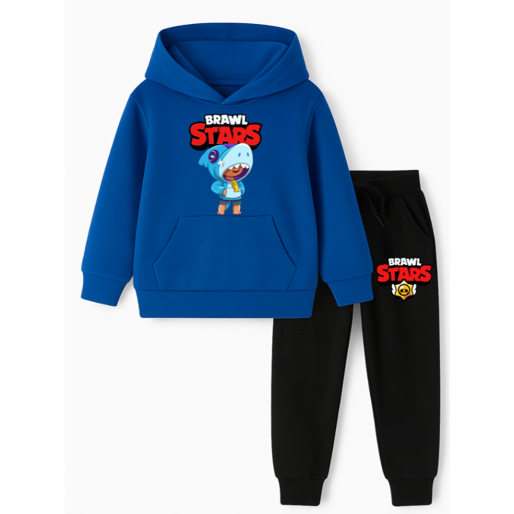 Conjunto Leon Tubarão Brawl Stars Infantil Jogo Game de Moletom Algodão Conjunto moletom Masculino Feminino