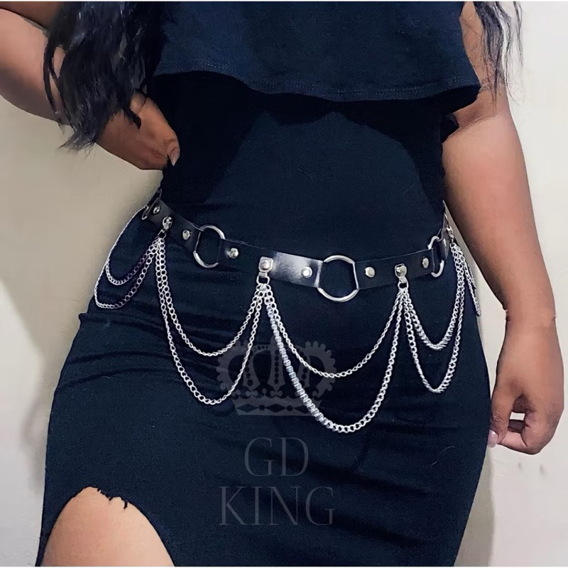 Cinto Kate Gótico Correntes Argolas Regulável Couro Sintético
