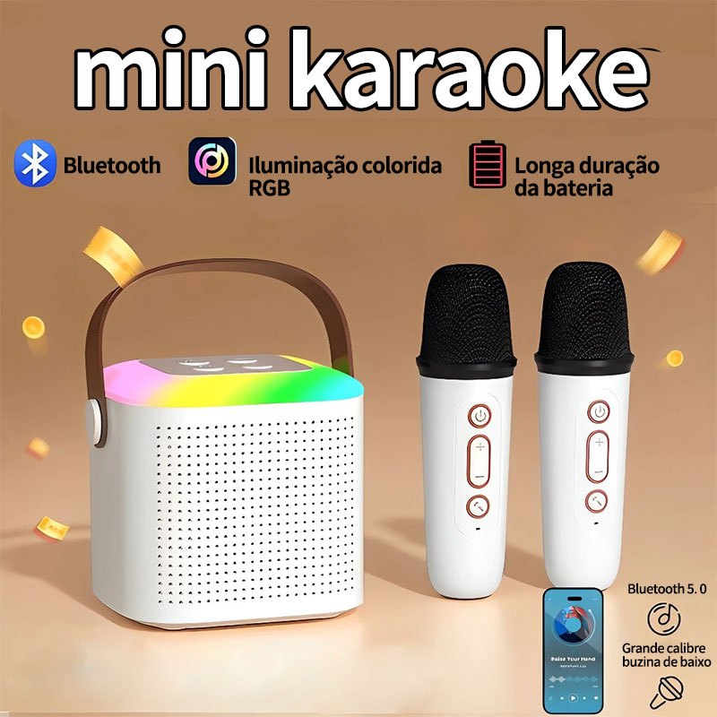 Caixa De Som C/ Microfones Bluetooth 5.0 RGB Efeito de luz Longa Vida Alta Qualidade de Som