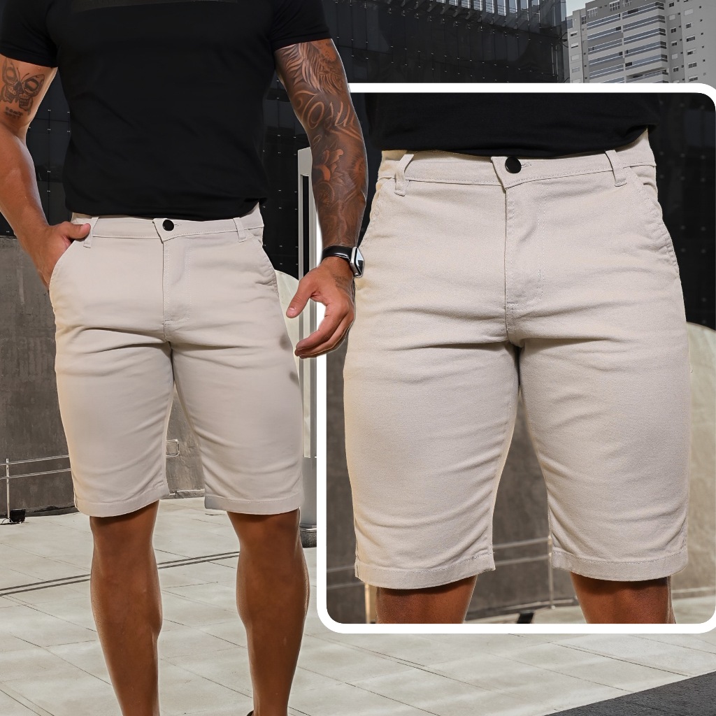 Bermuda Alfaiataria Masculino Esporte Fino Brim Premium Liso  com Bolso Off-White Alta Qualidade em Oferta na Shopee