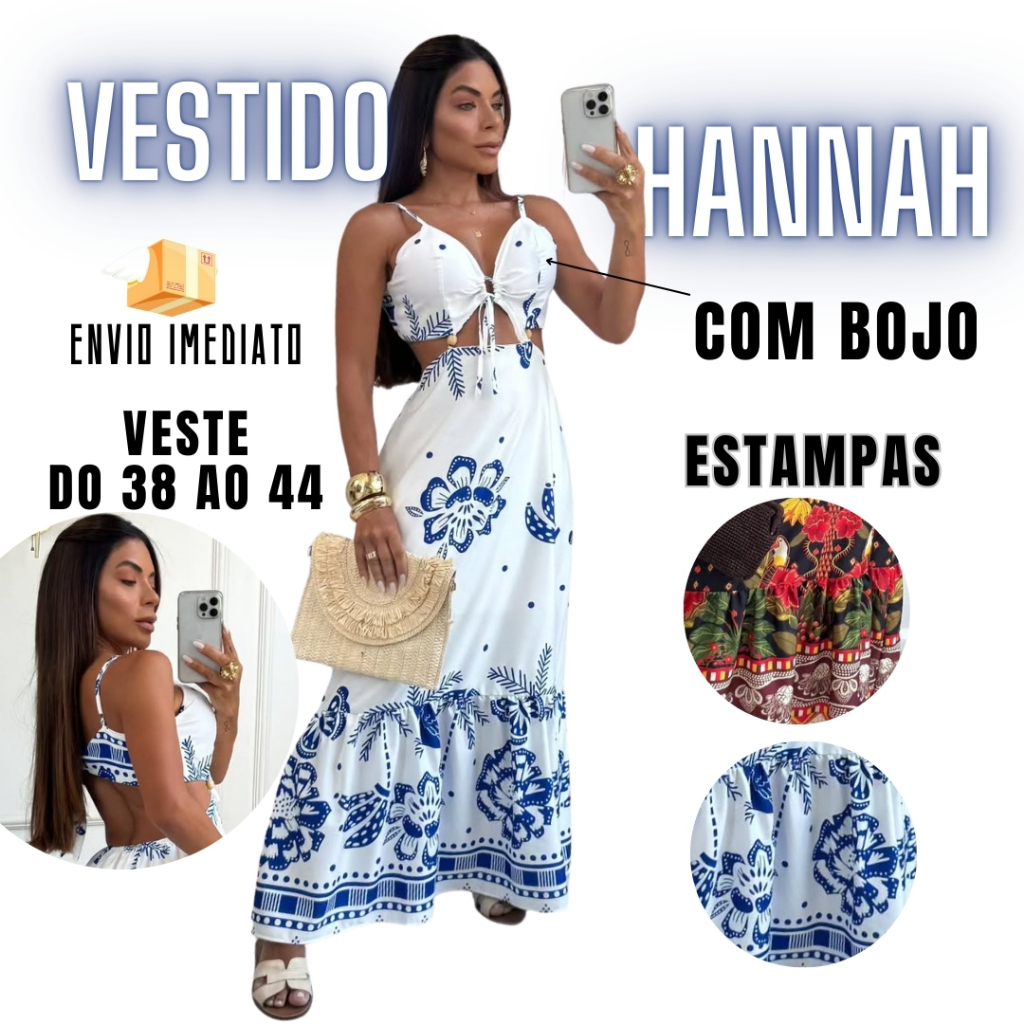 Vestido Hannah + Vestido Longo Feminino + Com Bojo e Forro + Festa + Crepinho Veste de um 38 ao 44