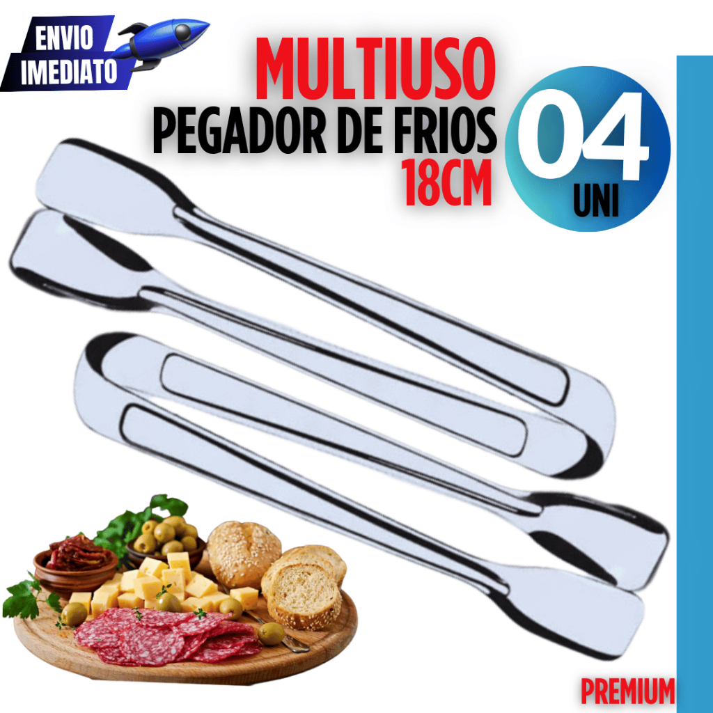 04 Pegador de Frios Multiuso Em Aço Inox Com 18Cm Simples E Prático Para Salada Doce Frios Gelo Variáveis Utilidades