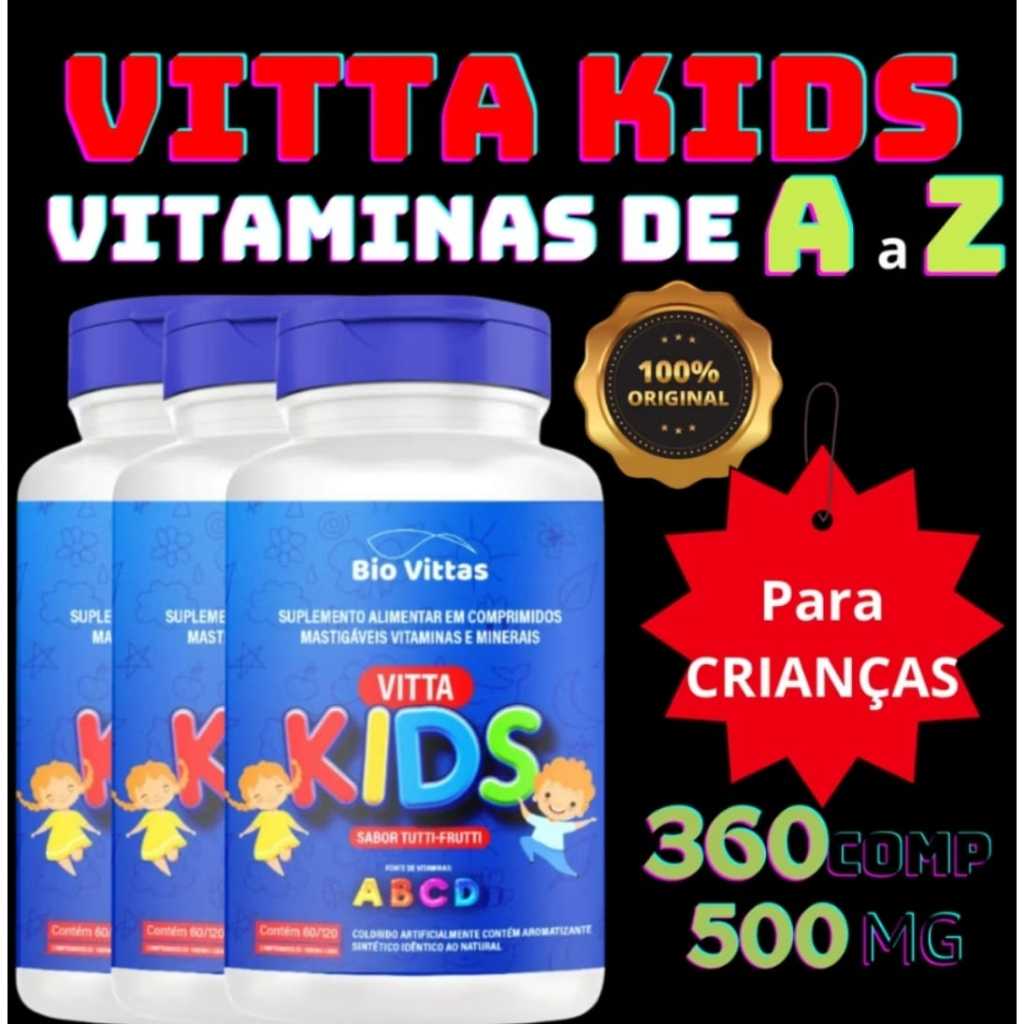 VITAMINA INFANTIL - Mastigável Vitta Kids - Sabor Tutti Frutti - 120 COMP - COMPLETA - BIO VITTAS