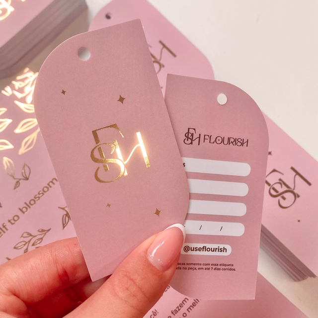 Tag Etiqueta Personalizada 8,8x4,8cm Hot Stamping, Agradecimento ao cliente, Tag de roupa presente e embalagem