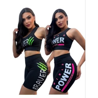 Conjunto fitness short e top academia ginástica shorts e cropped feminino