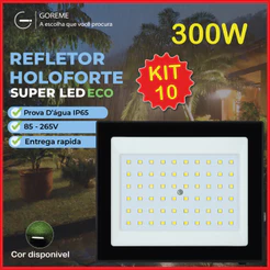 Kit 8/9/10 Holofote Refletor Led ECO Pro 300W Luz Fria IP65 | Luz Econômica | Para Jardim | Ambiente