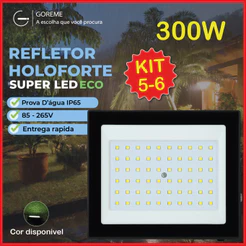 Kit 6 Holofote Refletor Led ECO Pro 300W Luz Fria IP65 | Luz Econômica | Para Jardim | Ambiente