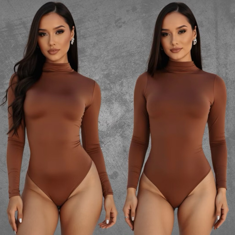 Body Feminino Manga Longa De Gola Blusa Poliamida Suplex Confortável e Versátil
