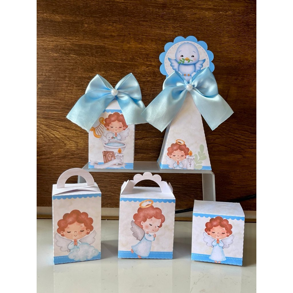 Kit de Caixinha Personalizada Batizado Azul- Lembrancinha Batizado Azul Mimo
