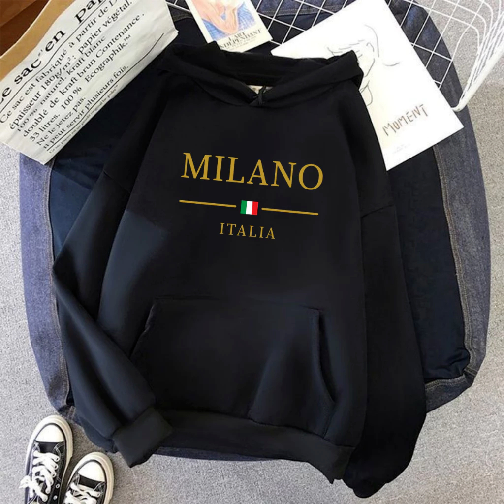 Moletom Blusa de Frio Masculino Milano Itália Estampado Flanelado Canguru