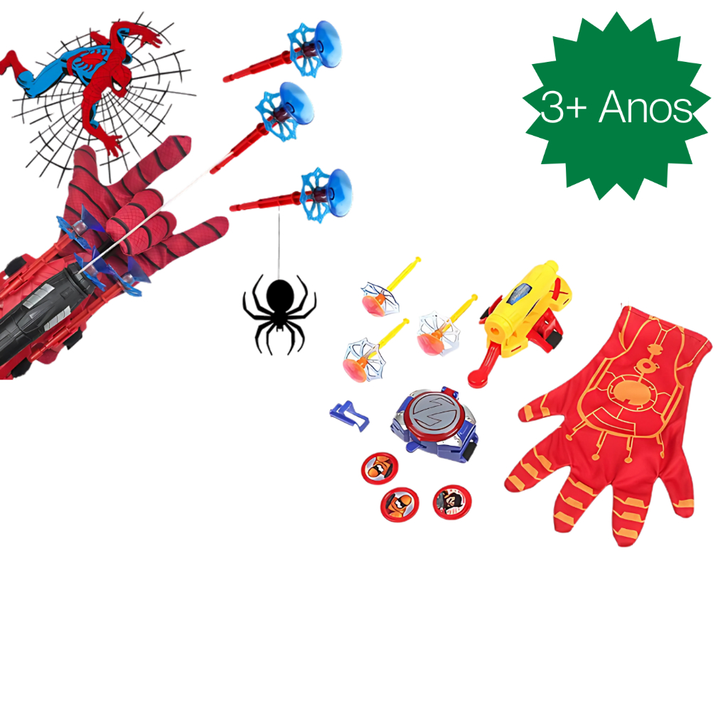 Luva Lança Dardos Homem Aranha ou Homem de Ferro Infantil Brinquedo Lançador Teia Ventosa