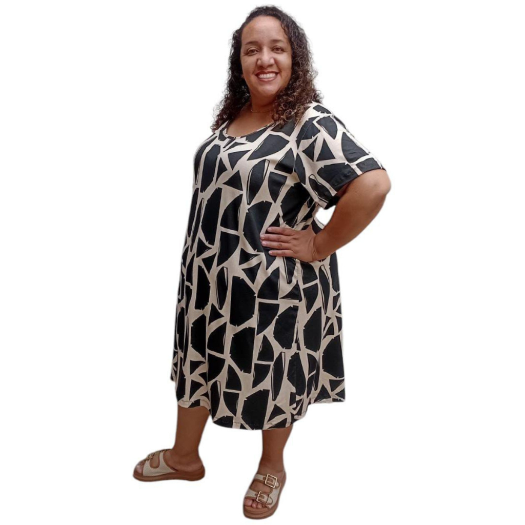 Vestido Plus Size Tamanho 40 ao 64 (M ao G10) Tecido Viscolycra Estampado Modelo Manga Curta Básico