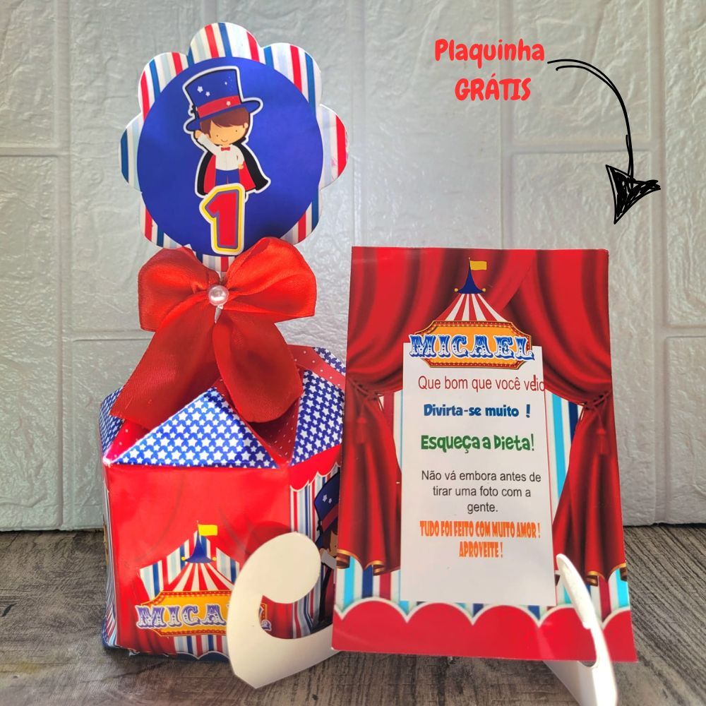 Centro de Mesa Circo+ Plaquinha Grátis. Cachepô Menino,Tradicional Enfeite Personalizado Arranjo Lembrancinha