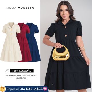 Vestido Feminino Midi Moda Evangélica Casual Social Elegante Confortável