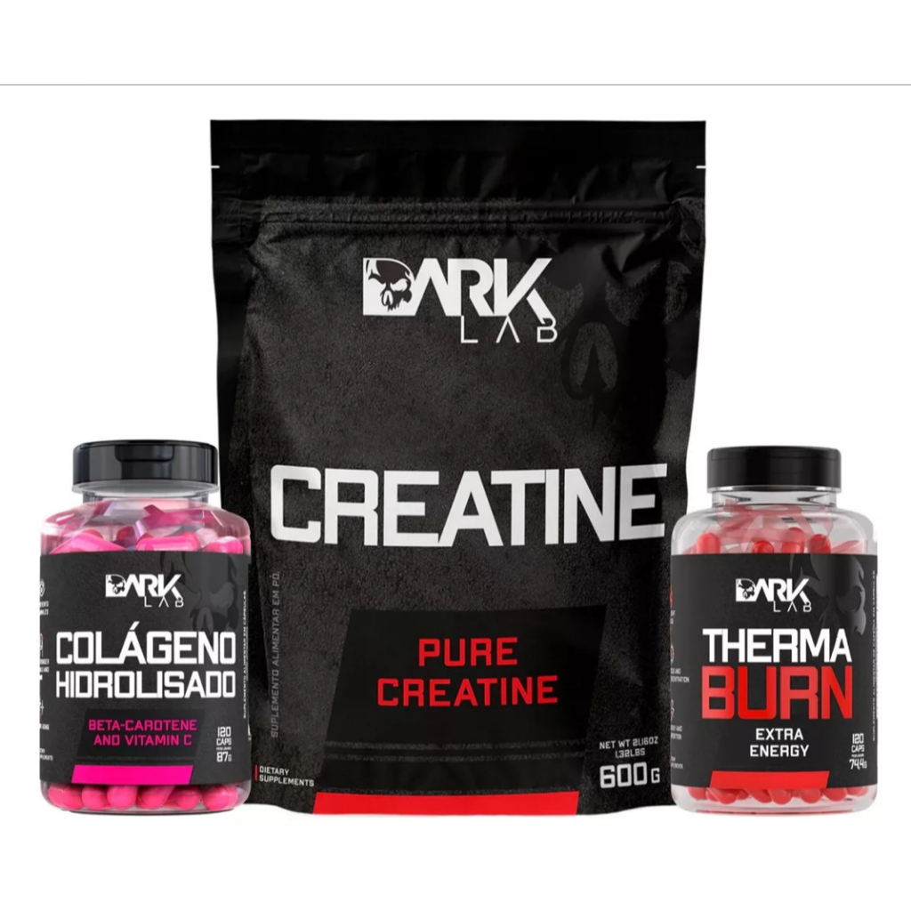 Kit Creatina Monohidratada 500g 100% Pura + Therma Burn 120 Capsulas + Colageno Hidrolisado - Dark Lab