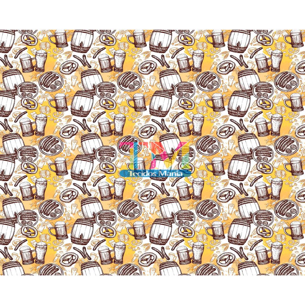 Tecido tricoline, microfibra ou gabardine estampado - Barril de chopp - 0.50CM