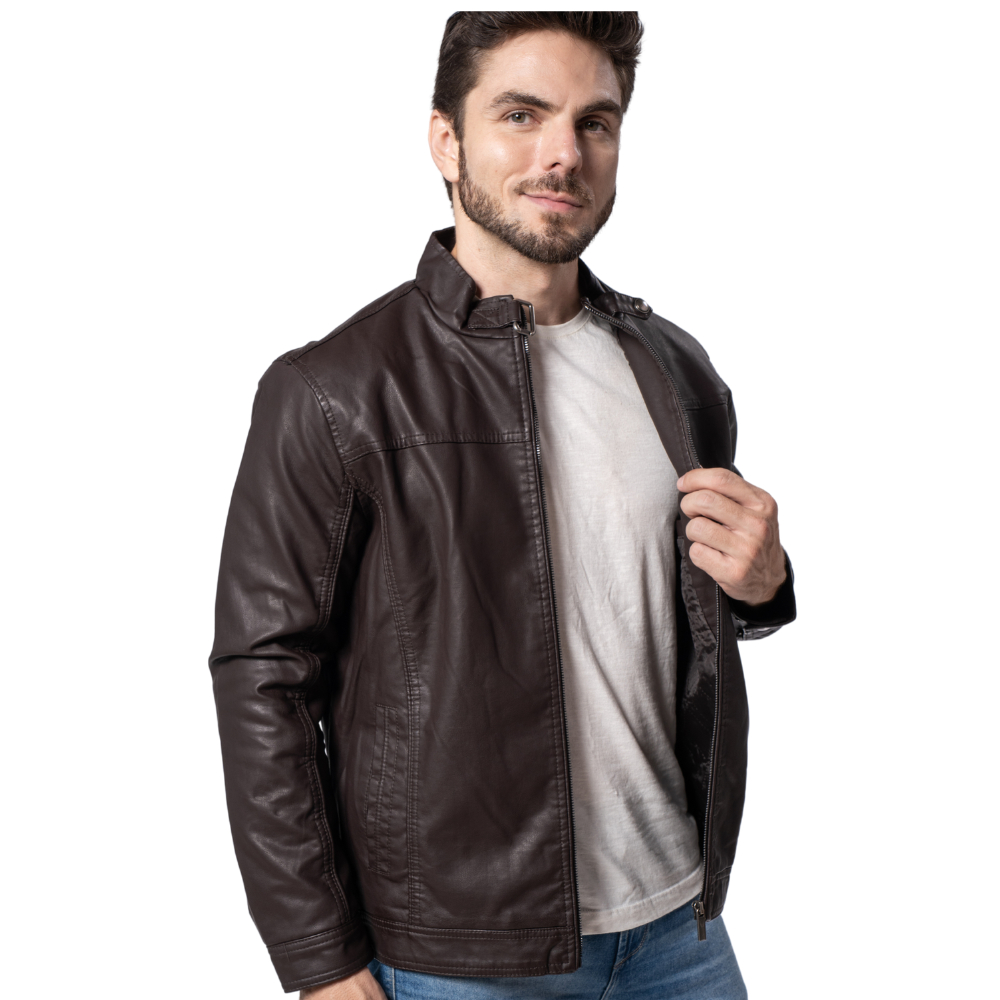 Jaqueta de Couro Masculina Motoqueiro