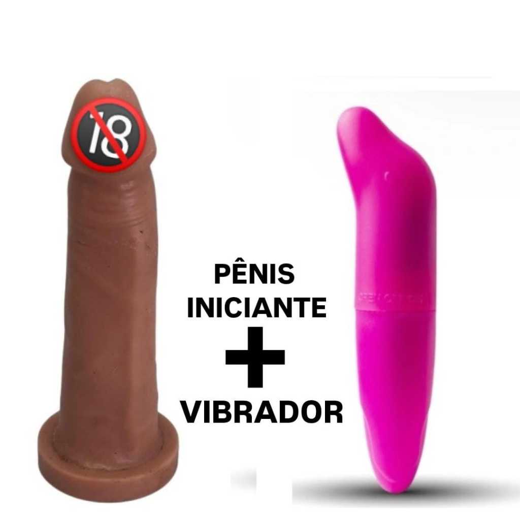 Kit Prótese Pinto Pênis Consolo 12 x 2,5 cm Iniciação Fininho + Vibrador Golfinho