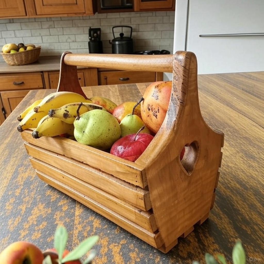 Fruteira porta ovos madeira maciça tratada rústica alça mesa cozinha sítio fazenda chácara
