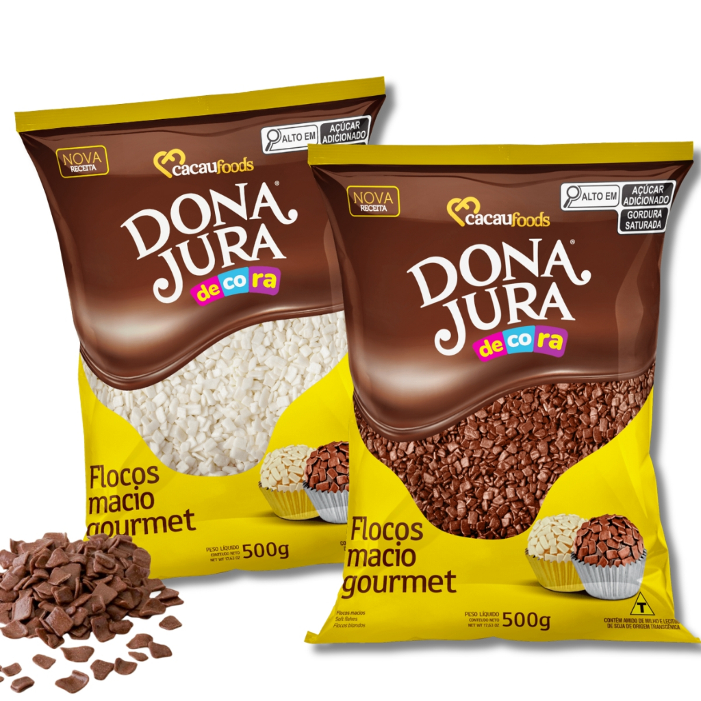 Kit Flocos Macio Gourmet Chocolate + Chocolate Branco 500g Dona Jura Confeitaria Profissional em Oferta na Shopee