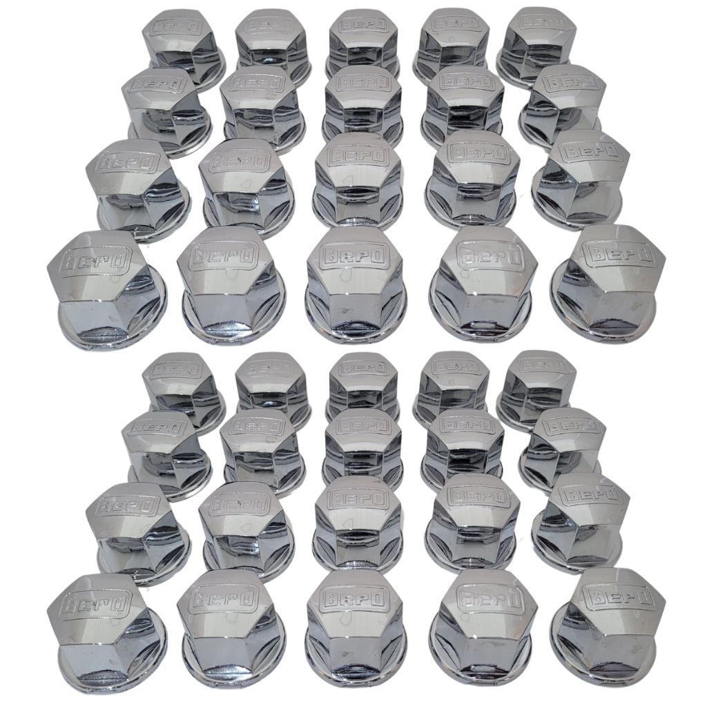 kit com 40 Capas Plásticas para Porca de Roda 27mm Bepo Cromada Quadrada Caminhão Mercedes Benz Ford Cargo e F4000