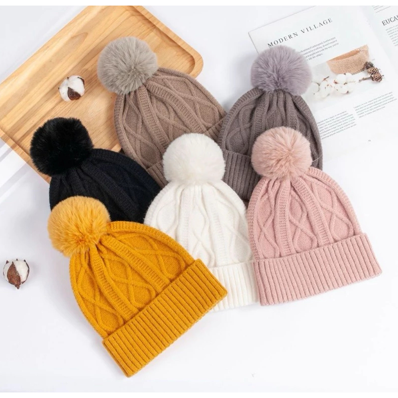 Kit 3 Touca Gorro Unissex De Inverno Forrado Lã Confortável Com Pompom