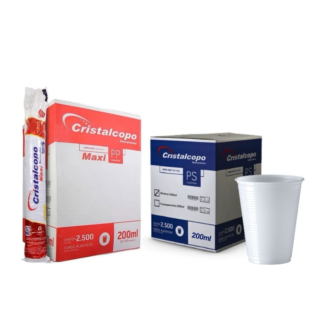 Copo Descartável 200ml Branco - Cristalcopo PP ou PS em Oferta na Shopee