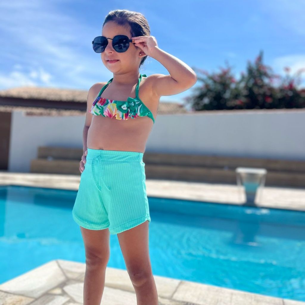 Short Infantil Menina Feminino Malha Canelada Praia Piscina Clube em Oferta na Shopee