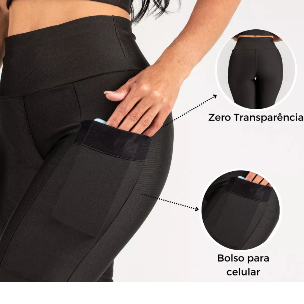 Short Feminino Fitness com Bolso Academia Bermuda Modeladora Cintura Alta Compressão Suplex Premium