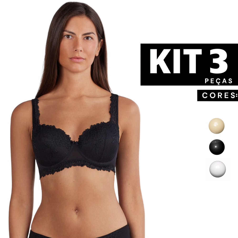 Kit 3 ou 2 Sutiã Com Bojo Alça Reforçada Rendado Lingerie Feminina Sexy Confortável Barato Em Renda