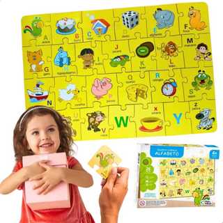Quebra Cabeça Infantil MDF Alfabeto Educativo 4 anos Presente Natal Menino Menina Brinquedo Lúdico