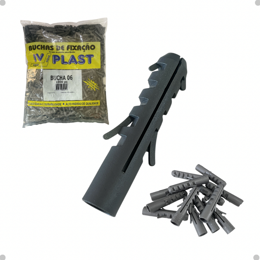 Kit Bucha Plástica 6mm Alvenaria Fixação Segura Durável -  60 / 70 / 80 / 90 / 100Un