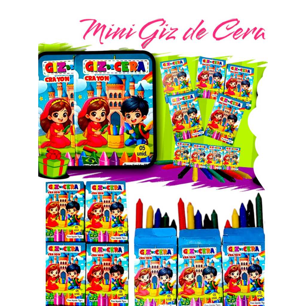 5 Cxs Mini Giz De Cera 5 Cores 5 Cms Atacado p/ Kit Festa Infantil Revenda Aniversario Prenda em Oferta na Shopee