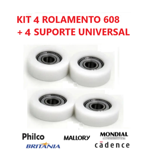 4 SUPORTE + 4 ROLAMENTOS 608 P/VENTILADORES ARNO / MONDIAL / BRITANIA / MALLORY CASO QUEIRA SUBISTITUIR AS BUCHAS DE 8MM