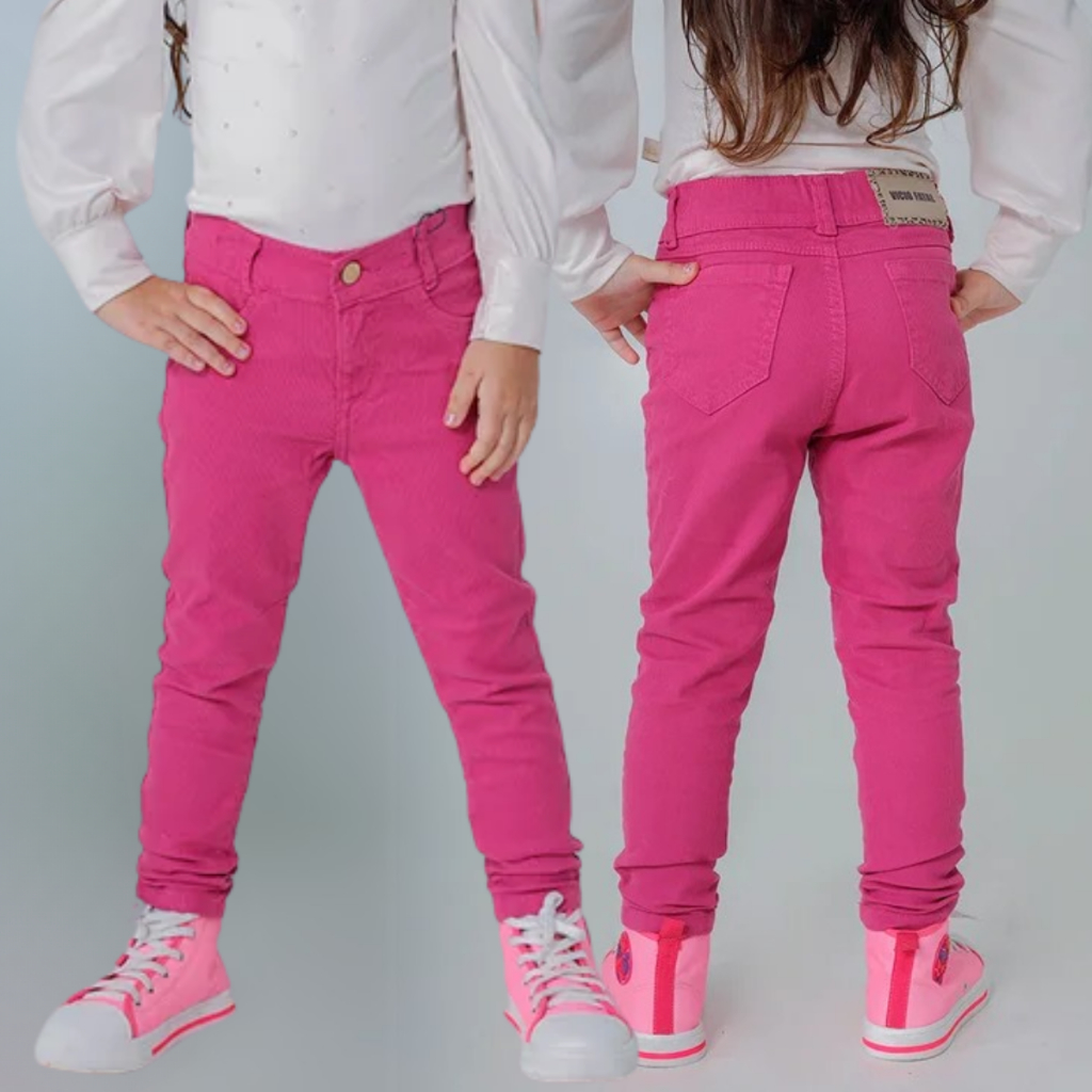 Calça Infantil Feminina Jeans Cigarrete Colorida Confortável Fashion Casual Tendência Moderno