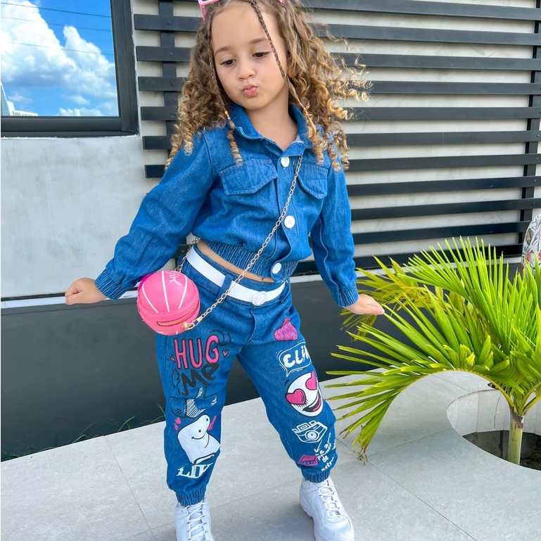 Conjunto Jeans infantil menina blogueirinha 3 peças